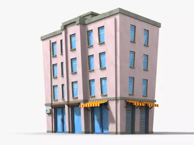 Cartoon Building x12 Low-poly 3D model