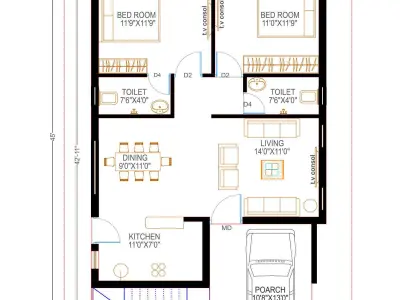 2 bhk Floor Design Free low-poly 3D model