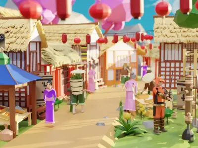 Chinese Village Low-poly 3D model