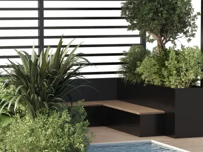Landscape Furniture by pool with Pergola and Roof garden 08  3D model