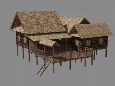 Ancient Thai wooden house2 Low-poly 3D model