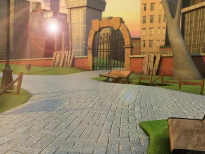 Cartoon city country city scene 3D model