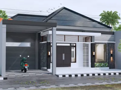 Minimalist Modern House one floor Full Interior Furniture 3D model