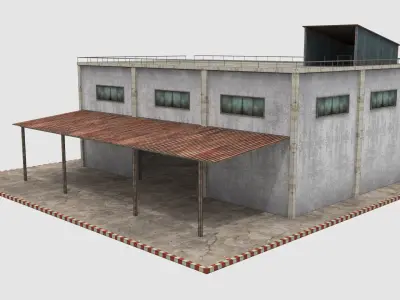 Warehouse - Low Poly industrial building with roof Low-poly 3D model