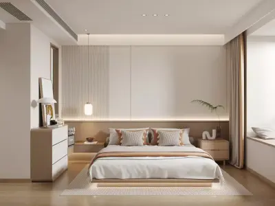 Nordic wood style bedroom 3D model