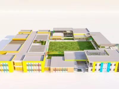 Primary and Secondary School Campus Model 3D model
