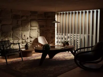 Warm Stone Interior with Modern Accents Free 3D model