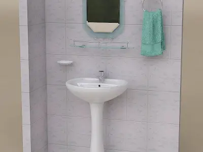 Bathroom Pedestal Sink and Props 3D model