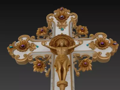 Divine Glory Cross - Ornamental Gold and Ivory Crucifix 3D Model 3D print model