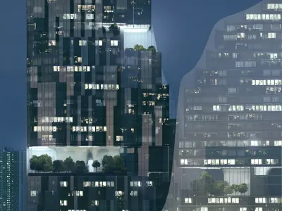 Iconic Glass Skyscraper with Floating Cloud Plaza 3D model