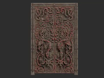 Wooden Door Low-poly 3D model 19