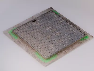 Squared manhole -01- High-poly and Low-poly 3D model