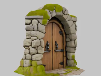 Grey Stone Light Door Wall Low-poly 3D model
