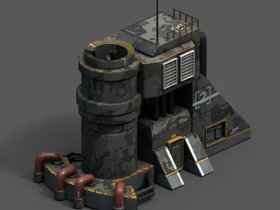 Scifi exterior futuristic space fantasy military skyscraper  Low-poly 3D model