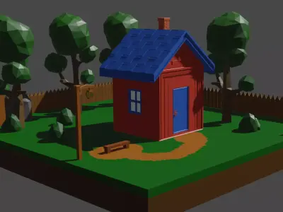 catoon house model in bek Low-poly 3D model