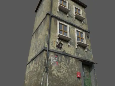 Worn European House With Graffiti 3D model