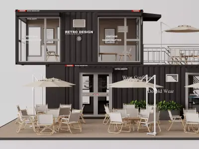 Modern container cafes and restaurants Low-poly 3D model