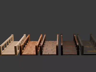 Wooden Bridge Pack 5 Game Ready Environment Assets Low-poly 3D model