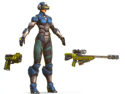 Sci-Fi Woman Cyborg Drone Sniper Soldier Low-poly 3D model