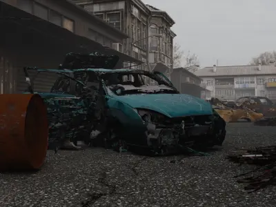 3D Post War Ruined street Low-poly 3D model