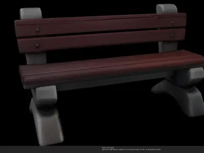 Stylized Wooden Park Bench - AI Low-poly 3D model
