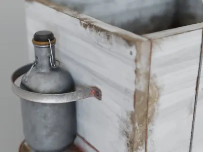 Metal bottle  leather bag and wooden hand box Low-poly 3D model