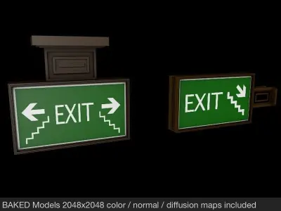 Building Emergency Exit Signs Low-poly 3D model