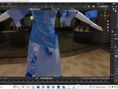 Blue florist cotton ruffles party dress 3D model