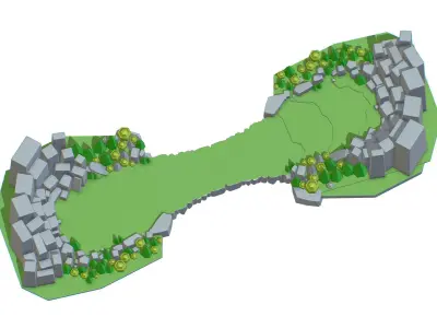 Isometrical Level Island and Bridge Area Low-poly 3D model