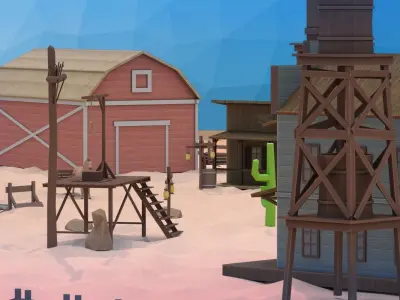 Low poly western desert town Low-poly 3D model