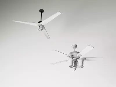 Modern Wooden Ceiling Fan Set 3D model