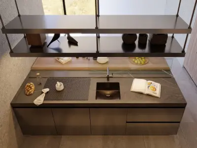 Arclinea - Principia Convivium - Timber Marble L-Shape Kitchen 3D model