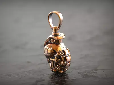 Street King Skull Grenade Pendant 3D print model