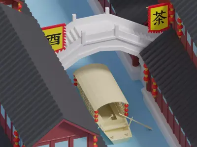 Cartoon Chinese Water Town 3D model
