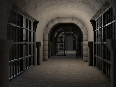 Modular Prison Hall and Rooms PBR Low-poly 3D model