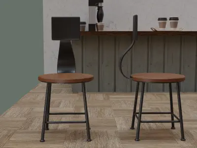 Coffee Shop Chair and Table Low-poly 3D model