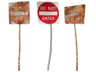 Do Not Enter signs Rusted Old and Clean versions Low-poly 3D model