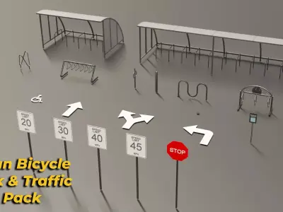 Bicycle Rack and Traffic Sign Pack  Low-poly 3D model