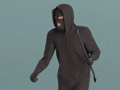  Robber Wearing Mask and Hood Rigged for Cinema 4D 