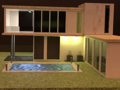 4k 3d house modern with swimming pool Free low-poly 3D model