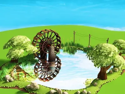 Cartoon Water Mills Low-poly 3D model