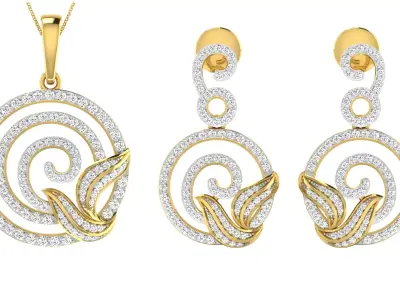 Pendant Earring Set 3dm STL OBJ FBX Render Details 3D print model buy