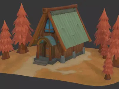 Stylized Hand-Painted Diorama House - Game Asset Free low-poly 3D model
