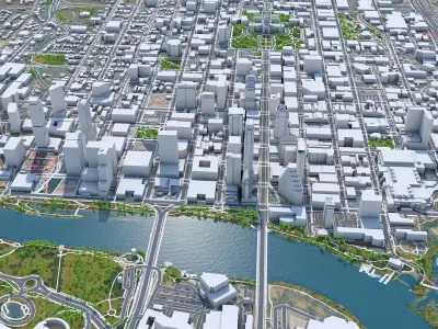 Austin Downtown Texas USA Low-poly 3D model