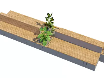 outdoor modern wood concrete bench with planter Low-poly 3D model