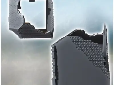 Corner ruin building with three-sided roof and ground-floor shop 3D print model
