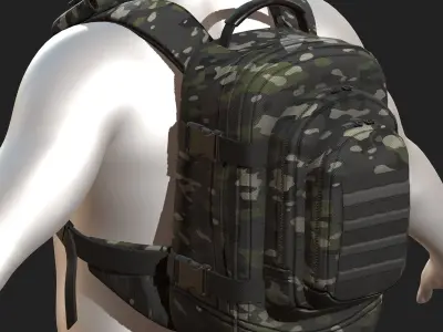 Backpack military combat bag baggage pockets  Low-poly 3D model