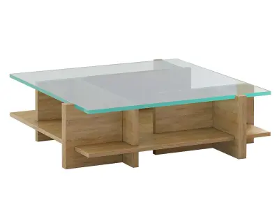Coffee table made of sand-colored oak and tempered glass Laby Low-poly 3D model