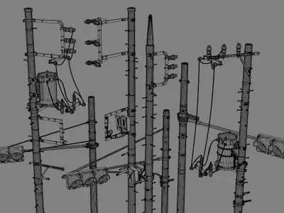 Tokyo Poles and Traffic Lights - Textures - UV UDIM - 7 pieces Low-poly 3D model