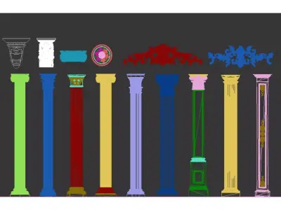 European classical style components Low-poly 3D model